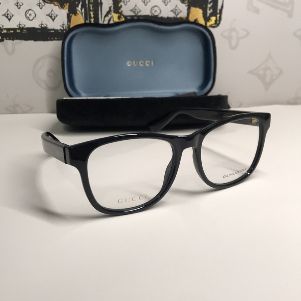Luxury New Authentic Gucci GG1344O 005 Black Square Eyeglasses - Picture 3 of 14